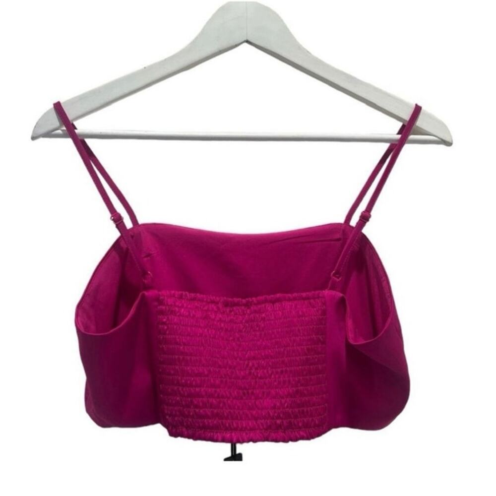 House of Harlow 1960 Magenta Satin Bandeau Crop Top Smocked Back Glam Bustier - Picture 6 of 9